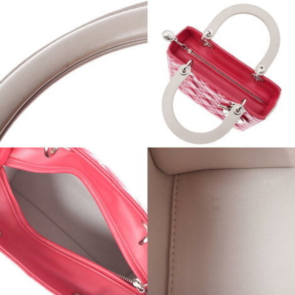 CHRISTIAN DIOR Lady Cannage Bicolor Beige Red Lambskin Handbag - Picture 10 of 12